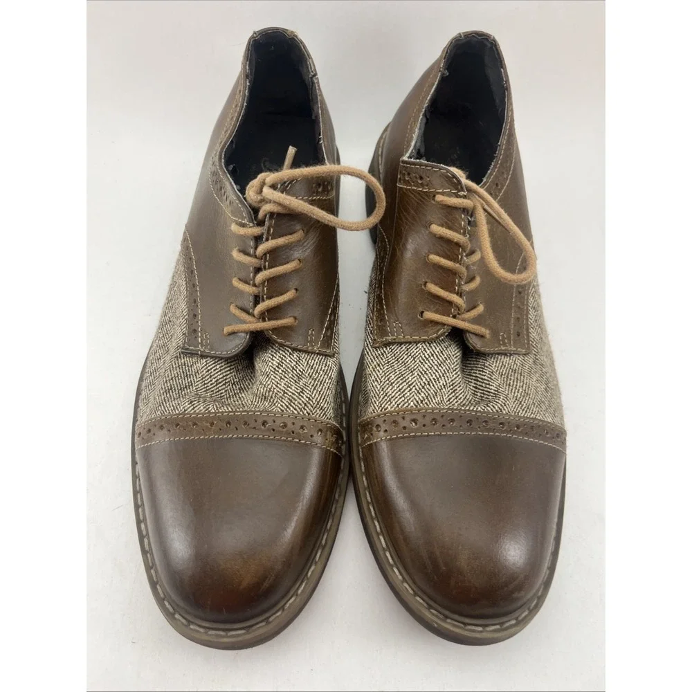 G.H. Bass & Co. Howie Men's Shoes 10.5M Brown Leather Tweed Oxford Dress Casual